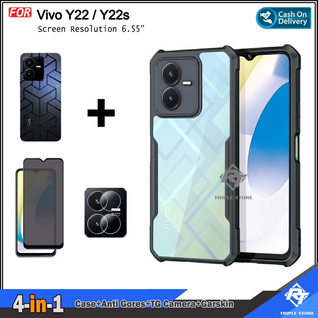 แพ็คเกจเคส 4in1 Vivo Y22 Vivo Y22s ฟรีกันรอยฟรีกล้อง TG และ Garskin