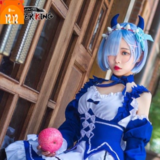 ✲۩Rem Ram ปีศาจน้อย Life in a Different World from Zero Re:Zero kara Hajimeru Isekai Seikatsu Maid เครื่องแต่งกายคอสเพลย