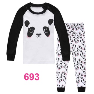 L-HUG-693 ชุดนอนเด็กหญิง แนวเข้ารูป Slim Fit ผ้า Cotton 100% เนื้อบาง สีขาวดำ ลายPanda