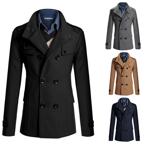 Mens Double Breasted Cotton Coat 2022 Winter Wool Blend Solid Color Casual Business Fashion Slim Trench Coat Jacket Men  #1