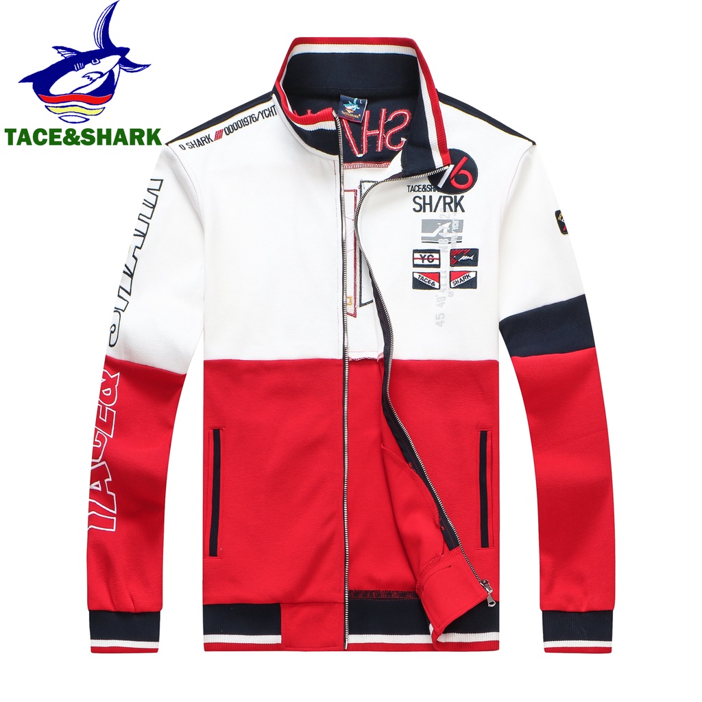 TACE&SHARK Brand Jacket Men Fashion Casual Mens Business Embroidery Sportswear Bomber Jacket Mens Coats Homme Red Cl #0