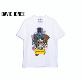 DAVIE JONES เสื้อยืดพิมพ์ลาย ทรง Regular Fit สีขาว Graphic print T-shirt in white TB0288WH bh