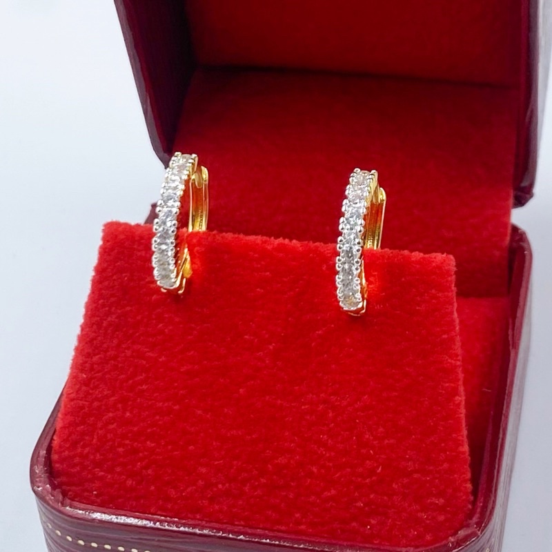 ต่างหูทองเพชรแถว ขนาดเล็กน่ารัก มี2แบบ พร้อมตลับทอง 0342