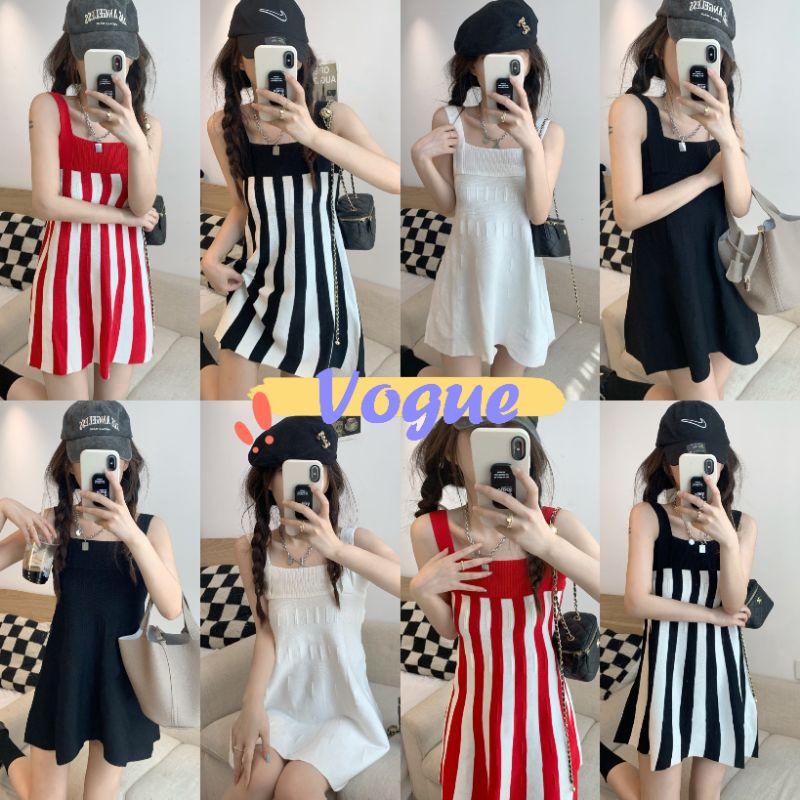 Vogue พร้อมส่ง มินิเดรสไหมพรม ปล่อยเอวใส่สบายวัสันแจ่ม ผ้านิ่มสุดๆ (1333) -N