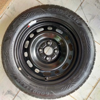 ล้อกะทะขอบ15 ดุม 54.1พร้อมยางปี19(3519) Goodyear ขนาด185/60/R15 #ล้อกะทะขอบ15 #4รู100  **ยกเว้น Nissan