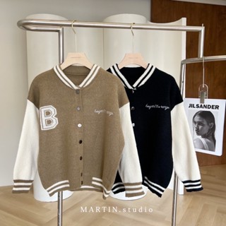 เสื้อแจ็คเก็ตไหมพรมกระดุมหน้า ทูโทน (C031) Martin Studio