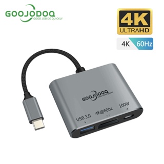 Goojodoq อะแดปเตอร์ฮับ USB hDMI 2.0 PD100W 4K60hz 3 พอร์ต สําหรับ Macbook แล็ปท็อป Pc