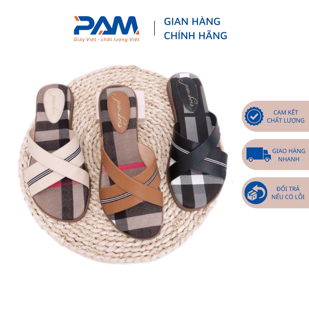 Pam รองเท้าแตะส้นแบนสตรี รองเท้าเวียดนาม - คุณภาพเวียดนาม 1 ซม. Low Sole แฟชั่น X-shaped Cross Strap