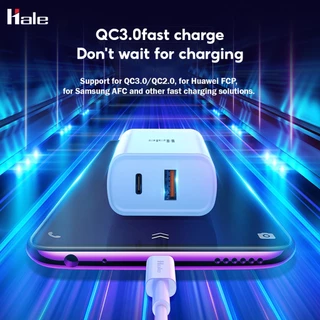 [แถมฟรี] ไม่รับประกันของแถม Hale ชาร์จเร็วแบบช่อง Quick Charger (2ช่อง) PD Fast Charger กระแสไฟชาร์จสูงสุด 22.5 w HCS-10