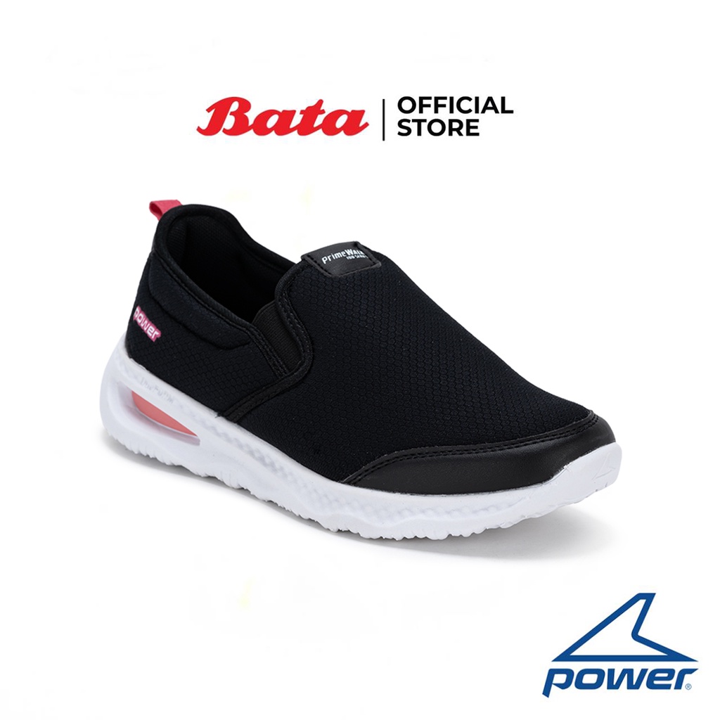 Bata บาจา ยี่ห้อ Power รองเท้าผ้าใบออกกำลังกายแบบสวม รองรับน้ำหนักเท้า สำหรับผู้หญิง รุ่น Prime Walk 100 Slip On V3 สีดำ 5186549