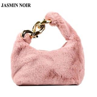 Jasmin NOIR ใหม่ กระเป๋าถือ กระเป๋าสะพายไหล่ สะพายข้าง ขนเฟอร์นิ่ม หนา แต่งสายโซ่คล้อง แฟชั่นฤดูหนาว สําหรับสตรี 2022