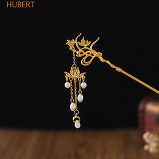 Hubert กิ๊บติดผม โลหะผสม รูปดอกบัว ประดับไข่มุก สไตล์จีน เครื่องประดับผม