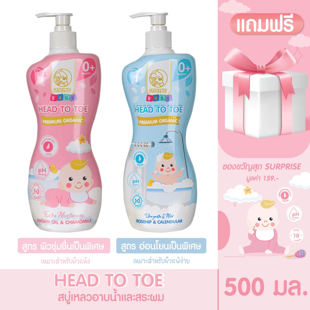 [ แพ็คคู่ ] MADELYN BABY LOTION / HEAD TO TOE / SUNSCREEN เมดเดอร์ลีน เบบี้ โลชั่น / เจลอาบน้ำและสระผมเด็ก / ครีมกันแดด
