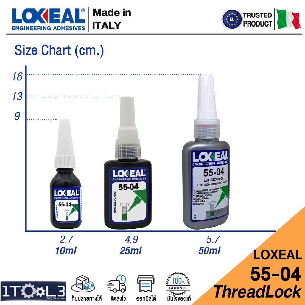 น้ำยาล็อคเกลียว LOXEAL 55-04 กาวแอนาโรบิค แบบแรงยึดสูง Anaerobic Threadlock นำเข้าจากอิตาลี Made in Italy - รูปที่ 3