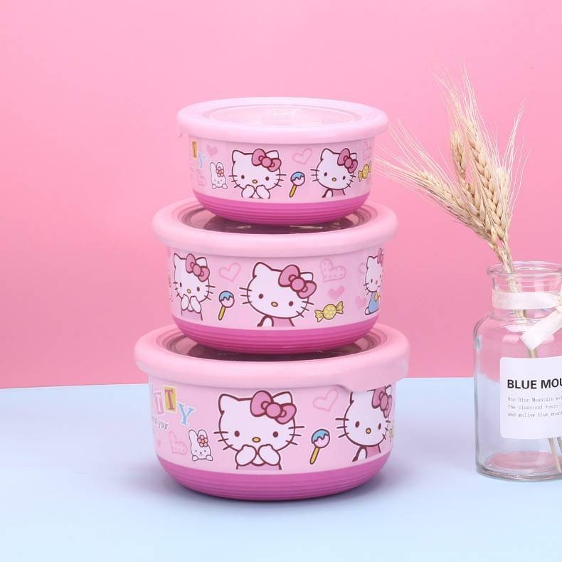 CSH ชุดกล่องข้าวแสตนเลสทรงกลมลายการ์ตูน 1 set มี 3 ไซส์ รุ่น Lunch box set -31Oct-J1