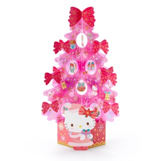 Sanrio Christmas Pop Up Card From Japan การ์ดอวยพรลาย Hello Kitty สีชมพู ทำจากพลาสติกแข็งใส กางออกมาเป็นต้นคริสต์มาสได้