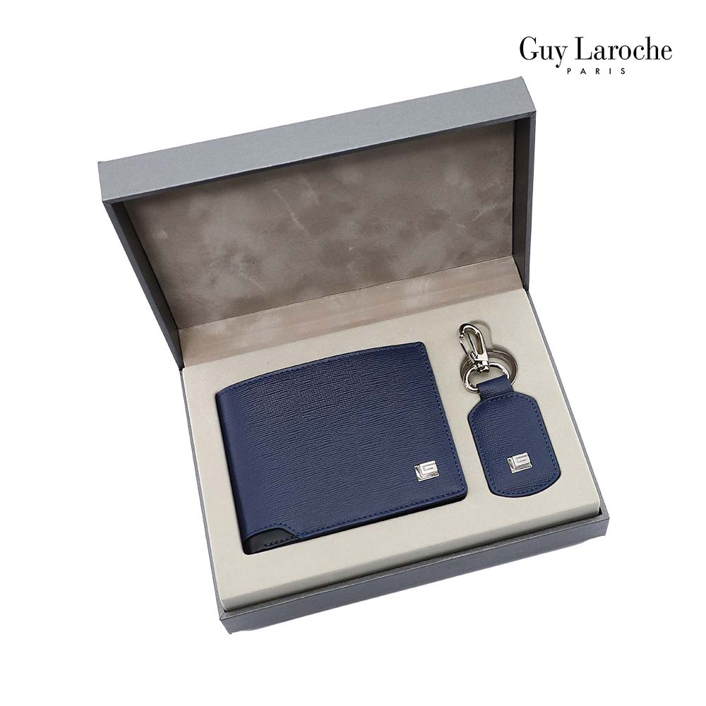 Guy Laroche Gift set กระเป๋าสตางค์พับสั้น + พวงกุญแจ รุ่น MGG0051 - สีน้ำเงิน