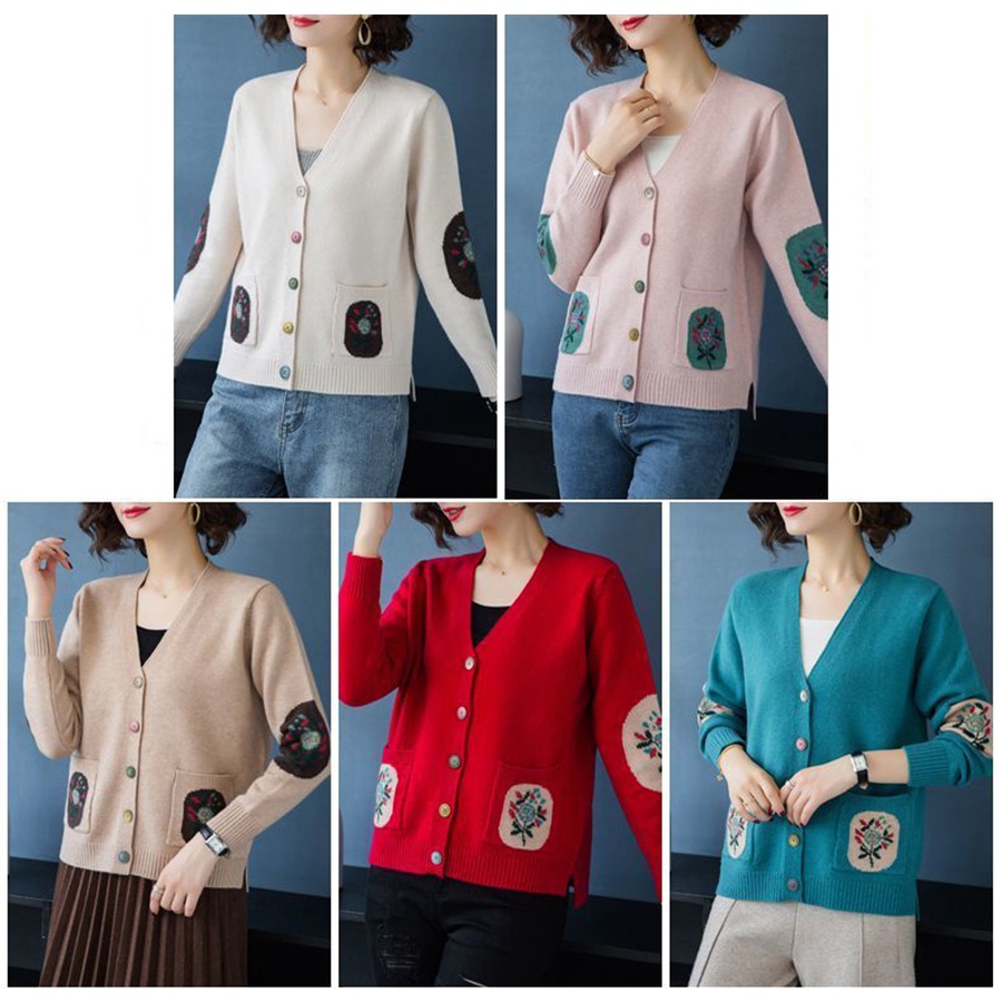 Casual Loose Short Knit Cardigan Women Vintage Single-breasted Sweater Coat With Pockets Korean Style Spring thin Knit J #8