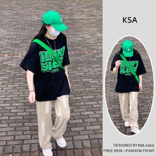 พร้อมส่ง เสื้อยืดแฟชั่นสไตร์เกาหลี oversize เสื้อผ้าวินเทจผู้หญิง เสื้อโอเวอร์ไซส์แขนสั้นสกรีนตัวหนังสือ เเนวสตรีท คอกลม