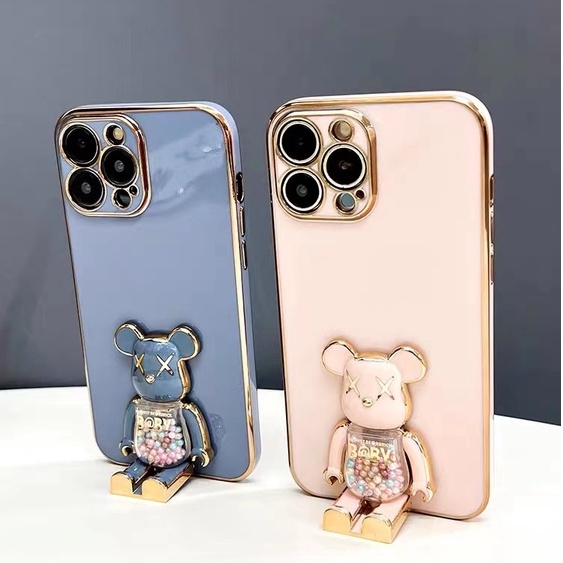 【สีชมพู สีเทา】เคสมือถือ แบบนิ่ม ลายหมี สําหรับ compatible for iPhone 6 6s 7 8 plus x xr xs max 11 pro max 12 pro max 13 pro max 14 pro max