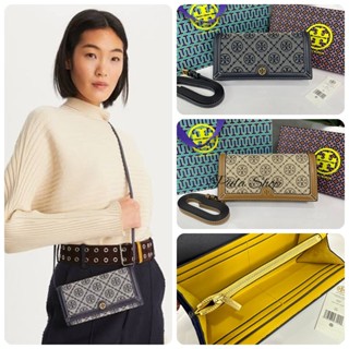 ส่งฟรี🔥 กระเป๋าสตางค์พร้อมสายสะพาย TORY BURCH T MONOGRAM JACQUARD CHAIN WALLET