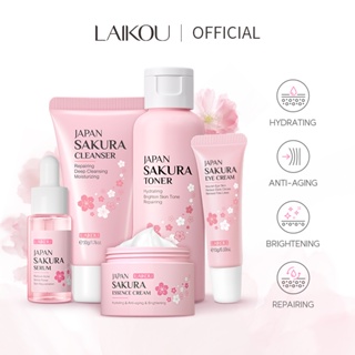 Laikou Japan Sakura Skin Care set Cleanser - Toner -Serum - อายครีม - ครีมบํารุงผิวหน้า 5 ชิ้น กล่องของขวัญ - ทางเลือกที่ดีสําหรับของขวัญ