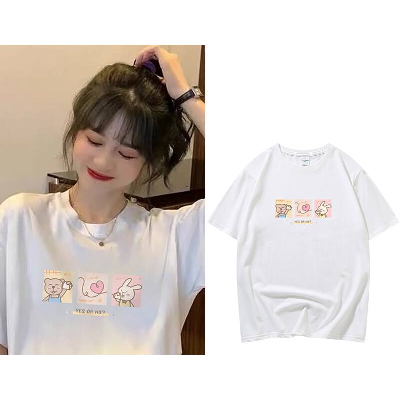 Fairy🐻🐰เสื้อยืดคอกลม แขนสั้นผ้านิ่ม ลายการ์ตูนหมี&กระต่าย เสื้อยืดแฟชั่น สไตล์เกาหลี 🐻🐰 #9646