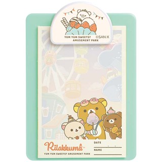 เซ็ตกระดาษโน้ตพร้อมที่หนีบ Rilakkuma Yum Yum Sweets? Amusement Park Memo &amp; Binder แบบสีฟ้าอ่อน