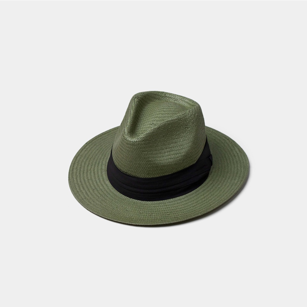 Fedora Olive Green Black Ribbon Hat-หมวกสีเขียวริบบิ้นดำ