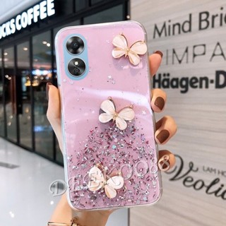 เคสโทรศัพท์มือถือแบบนิ่ม ใส ลายผีเสื้อ แต่งเลื่อม ระยิบระยับ สําหรับ OPPO A17K A17 A77S A77 A57 Reno8 Reno7 Z Pro 5G 4G Reno 8 8Z 8Pro 7 7Z 7Pro