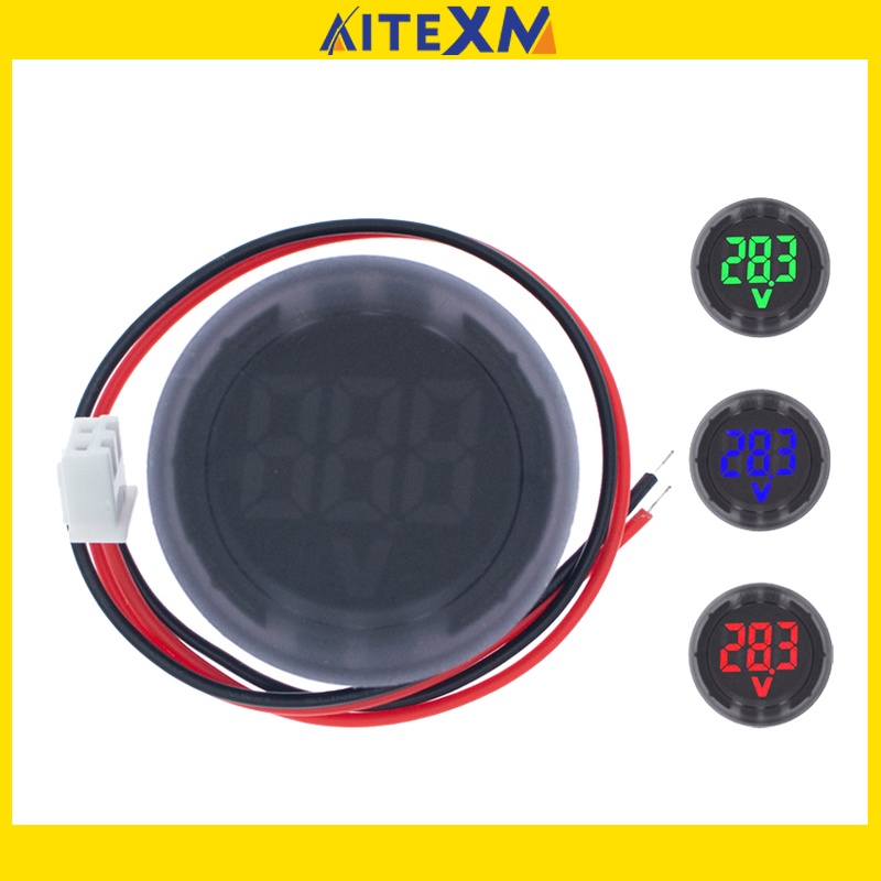 Dc 4-100V LED จอแสดงผลดิจิตอล วงกลม สองสาย โวลต์มิเตอร์ DC ดิจิตอล โวลต์มิเตอร์ หัวแสดงผล ย้อนกลับ ก