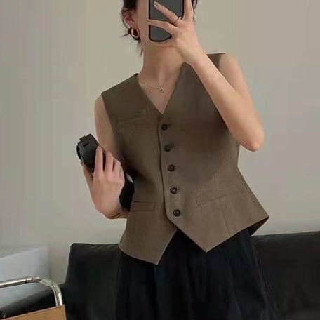 ส่งทันที Cici(NO. 2247)TankTop🪄 เสื้อเบลเซอร์แขนกุดคอวี ดีเทลกระดุมผ่ากลางสไตล์วินเทจเกาหลี - รูปที่ 7