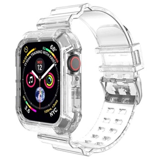 สายนาฬิกาข้อมือพลาสติกใส พร้อมเคส สําหรับ Apple Watch Series 8 7 6 SE 5 4 49 มม. 45 มม. 44 มม. 42 มม. 41 มม. iwatch 3 38 มม. 40 มม.