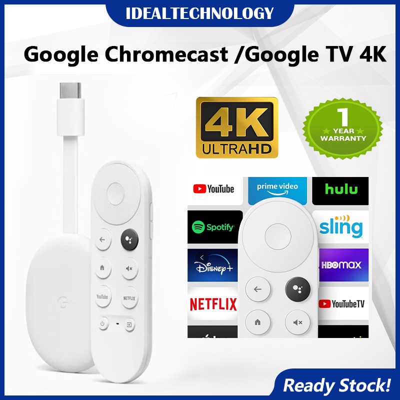 Google Chromecast Google TV 4K HDMI เครื่องเล่นมีเดีย Dongle Netflix Disney+ Hotstar Youtube Myiptv
