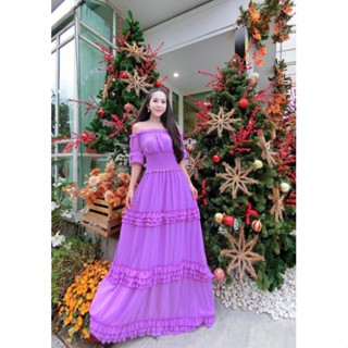 เดรสยาวแต่งระบายชั้นๆ คละสี