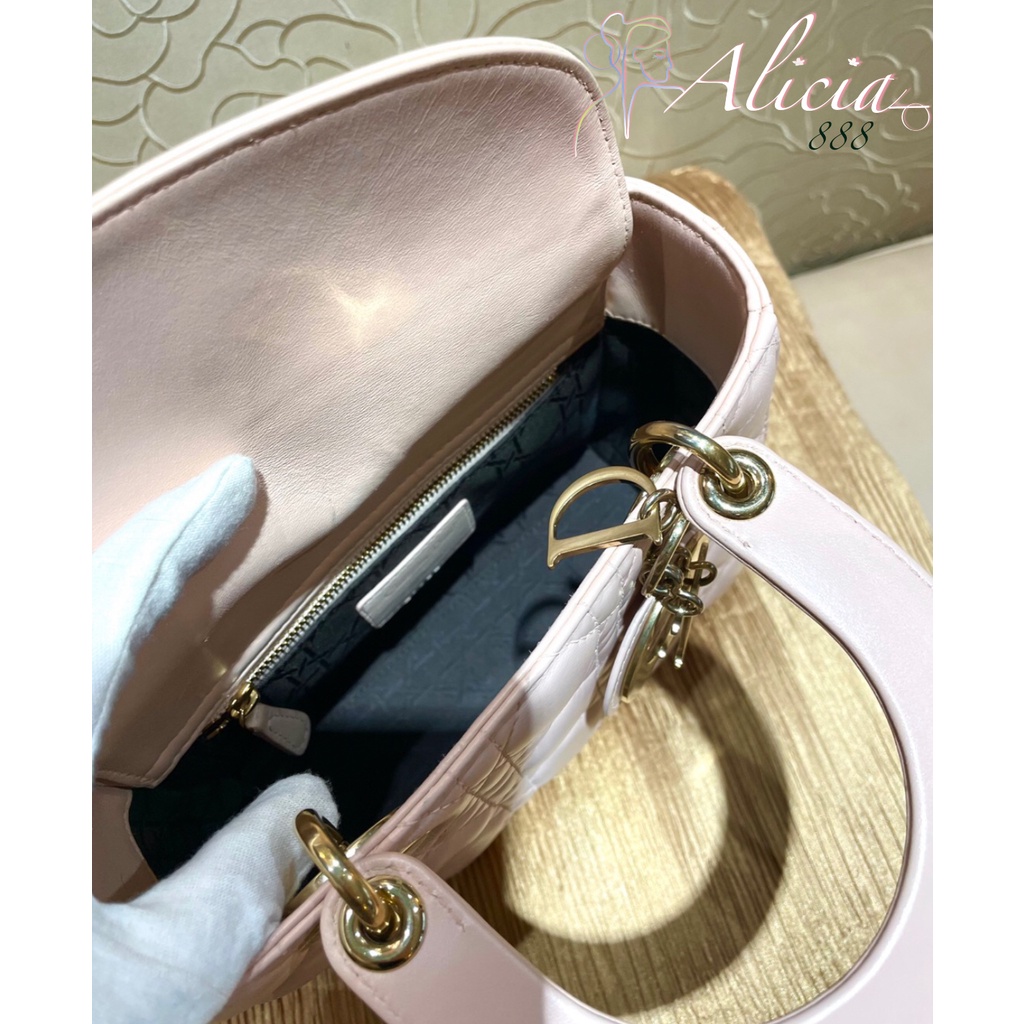 DIOR SMALL LADY DIOR BAG with shoulder strap 8″IN Powder Pink Cannage Lambskin GHW M0538