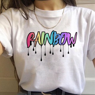 T-shirt۩✕☼เสือยืดผู้ชาย Regenboog ฮาราจูกุ คาวาอี้ เสื้อยืด Vrouwen Ullzang 90 S Koreaanse Stijl เสื้อยืด Zomer Leuke กา