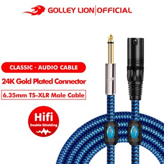 Golley Lion สายเคเบิ้ลเสียง 1/4 นิ้ว 6.35มม. Mono Ts To Xlr Male สําหรับไมโครโฟนสีฟ้า