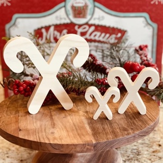 [FudFudAR] ฝุด-ฝุด-อะ แคนดี้เครน Candy Cane (Double Stick, Crossed) งานไม้สนนอก Christmas Cutout , Wood Blanks Craft DIY