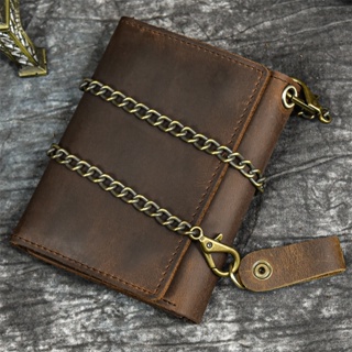 Newest Designer wallet men luxury men genuine leather wallet card holder short purse leather wallet with iron chain trif