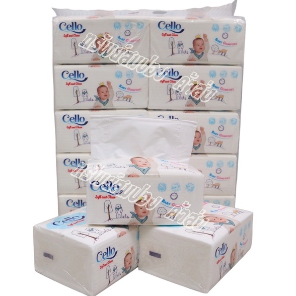 กระดาษทิชชู่ Baby Cello Comfort เช็ดหน้า หนา 2 ชั้น ขนาด 10 ห่อ 320 แผ่น
