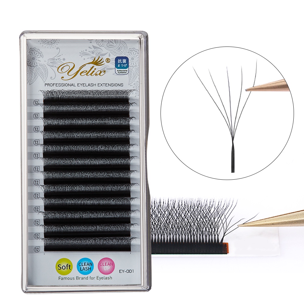 Yelix ขนตาปลอม 5D รูปตัว W พัดลมกว้าง พรีเมด เสียงเบา คุณภาพสูง สําหรับต่อขนตา