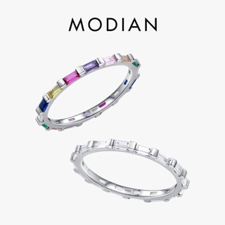 Modian แหวนเงินแท้ 925 ทรงสี่เหลี่ยมผืนผ้า สีรุ้ง เครื่องประดับ สําหรับผู้หญิง งานแต่งงาน หมั้น