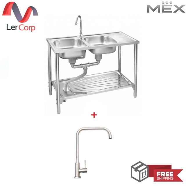 (MEX) อ่างล้างจานพร้อมขาตั้ง MEX ร่นุ PS102MN + ก๊อกน้ำ TP230