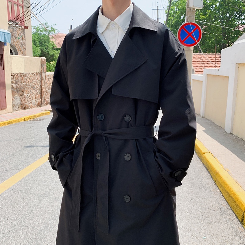 Korean style Spring Trench Coat Male Streetwear Windbreaker Trenchcoat Men Solid Business Casual Loose Long Overcoat 3TH #3