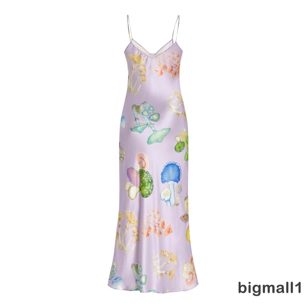 z4lbrri253BIGMALL-Women´s Summer Midi Dress, Sleeveless Spaghetti Strap V Neck Mushroom Print Long Dress #5