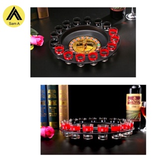 ✨New✨QT021 Roulette Wheel  แก้วเหล้ายิงด้วยลูกเหล็ก 2 ลูกและแก้ว 16 ใบ รุ่น DrinkingRoulete02B-J1