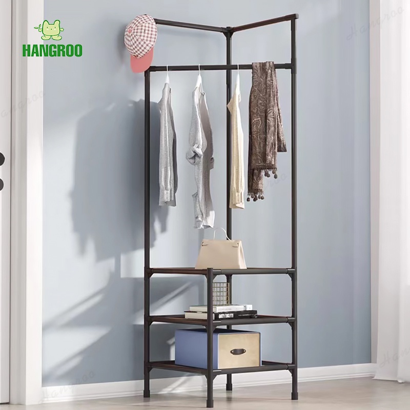HANGROO 8815 ราวแขวนเสื้อเข้ามุม ราวแขวนเสื้อผ้า ที่แขวนสามเหลี่ยม ราวแขวนผ้า ชั้นวางห้องนอน