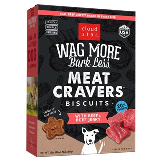 ขนมสุนัข Cloud Star Wag More Bark Less Meat Cravers บิสกิตอบกรอบ สูตร Beef &amp; Beef Jerky ขนาด 340 g