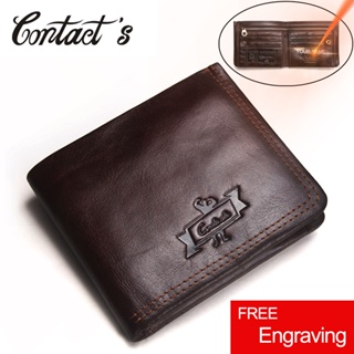 Contact&amp;#39;s Genuine Leather Engraving Wallet Men Vintage Brand Money Bag Zip Coin Purse Wallets Bifold High Quality Ca